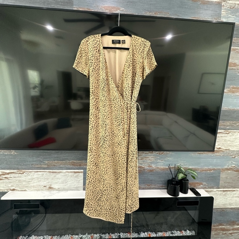 Vintage silk Dana Buchman Cream and Gold Sequin Wrap Midi Dress